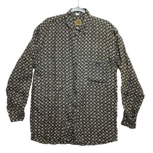 Vintage Bruno Shirt Mens Medium Black Tan Long Sleeve Silk Button Up Geometric
